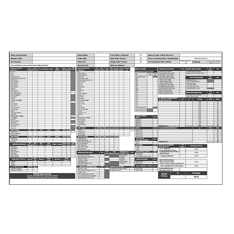 Member Order Forms (Set of 10)