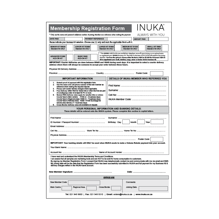 Member Registration Forms (Set of 10)